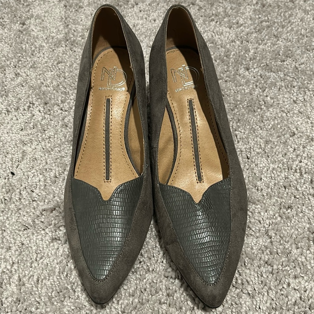 Gray suede heels; size 7.5; never worn